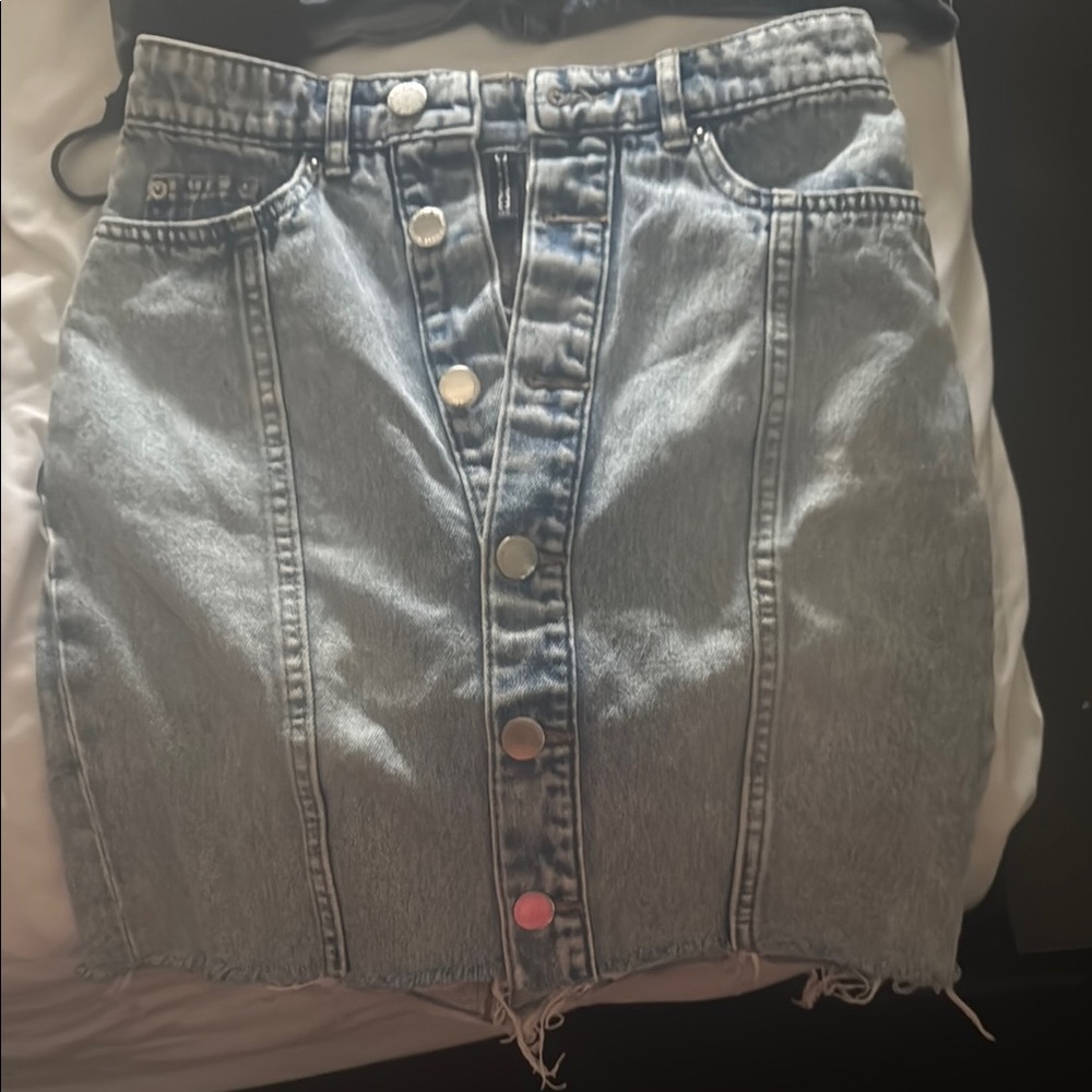 Denim Button-Front Skirt